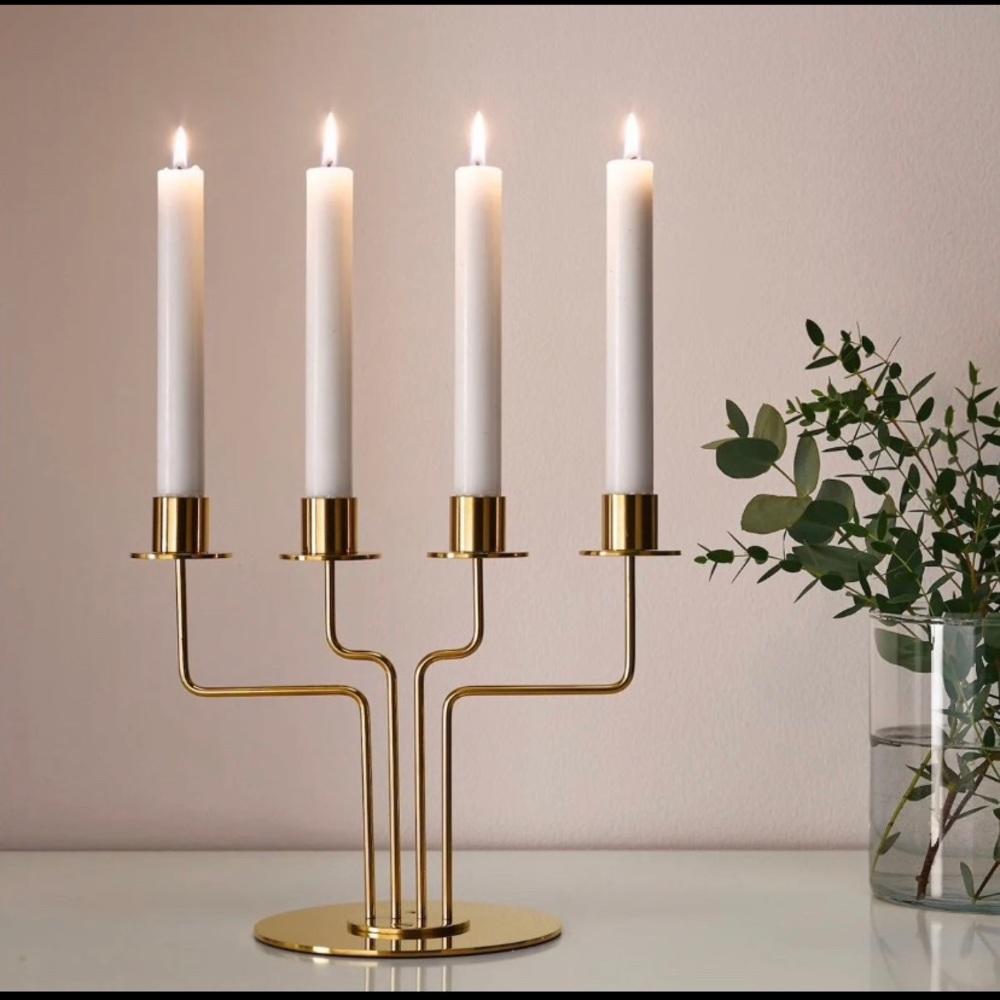 Candle Holder Set Stainless 4Candle with Base Gold